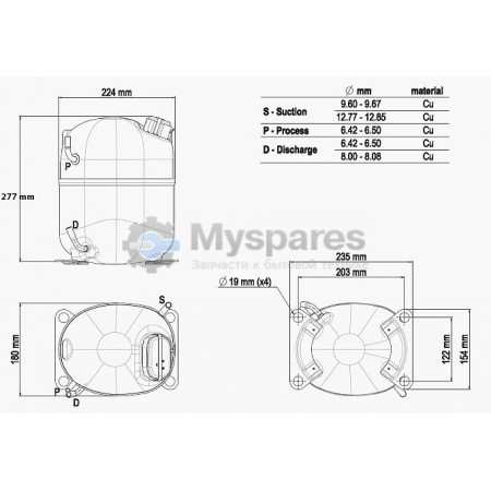 Компресор среднетемпературный Embraco NJ9238E R22 V= 32,7см3 1791 W при -15°C   230V 50HZ [C00375351] в коробке 143QV1904VF