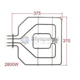 Тен духовки двойной верхний 1300 + 1500 W 230V Перемичка 378 mm Кронштейн 103 mm EGO 20.35095.000 Bosch 00773539, 00471369 [00203267] COK109BO