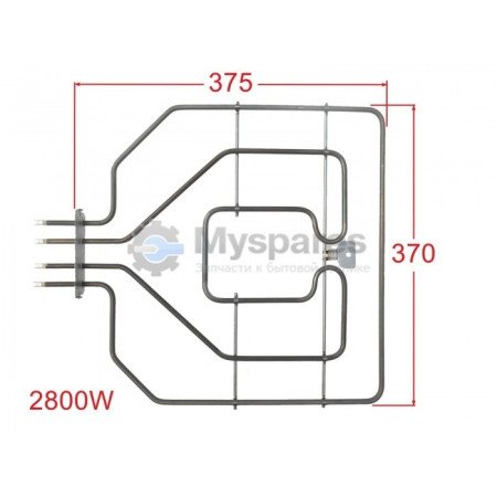 Тен духовки двойной верхний 1300 + 1500 W 230V Перемичка 378 mm Кронштейн 103 mm EGO 20.35095.000 Bosch 00773539, 00471369 [00203267] COK109BO