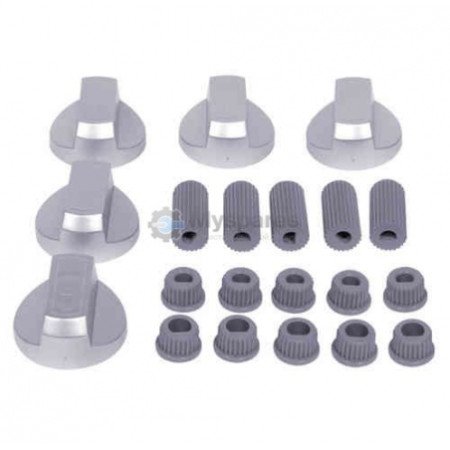 Ручки подачи газа комплект 5 шт + переходники D= 5-8 mm серебристые 00539101